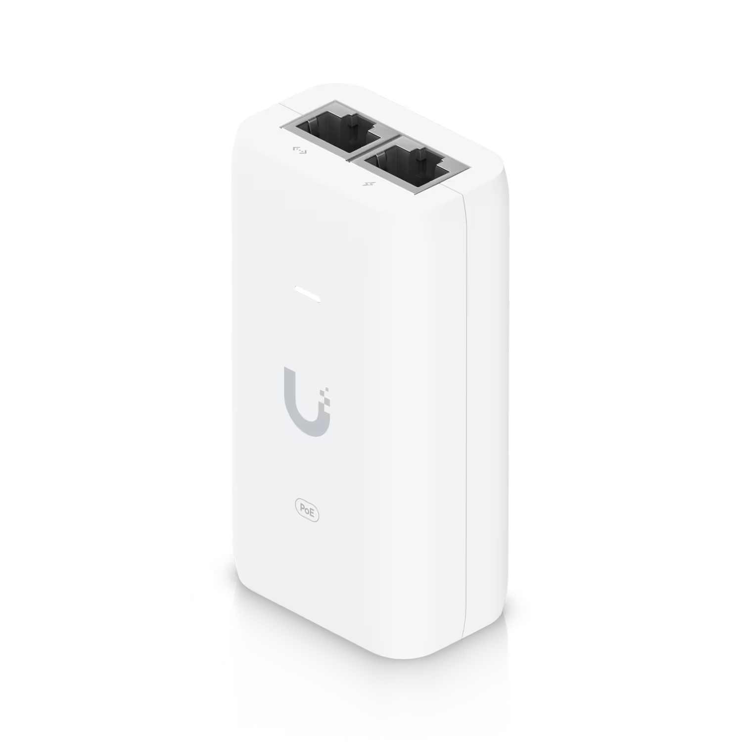 White rectangular box with two ethernet ports on top
