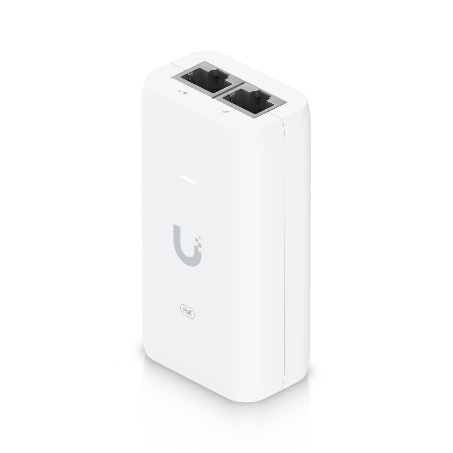 White rectangular box with two ethernet ports on top