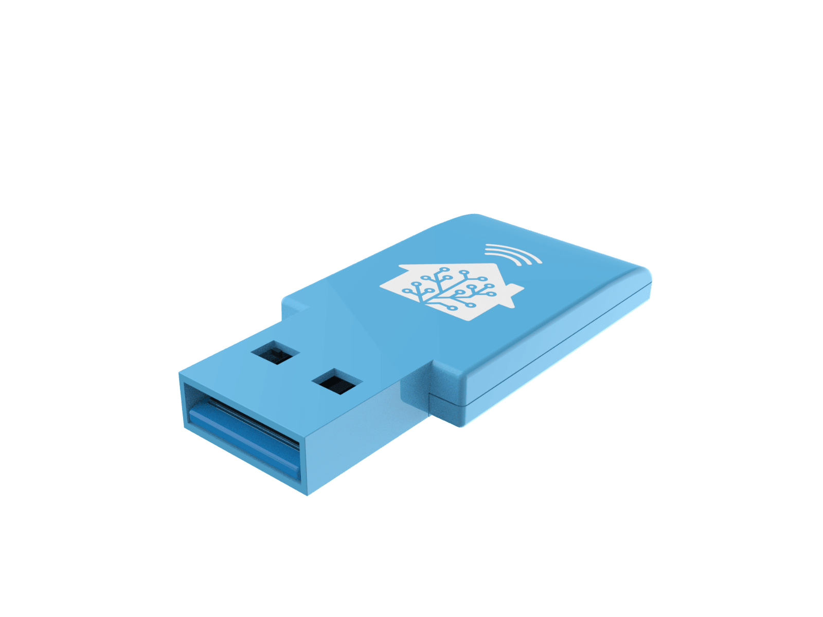 Blue USB stick with Home Assistant logo