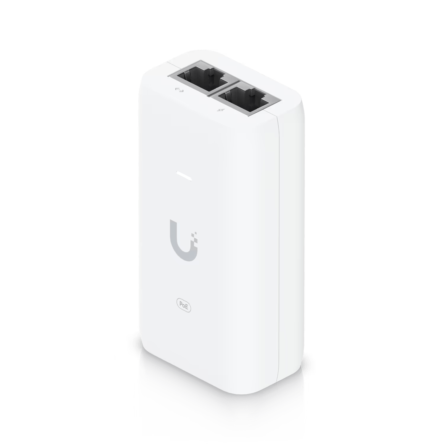 White rectangular box with two ethernet ports on top