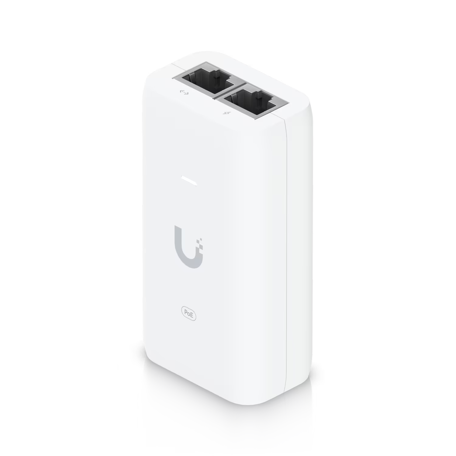 White rectangular box with two ethernet ports on top